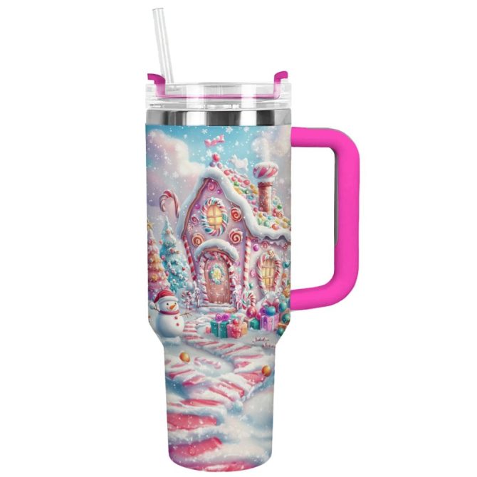 Gingerbread House Christmas Custom Stanley Quencher 40Oz Stainless Steel Tumbler With Handle