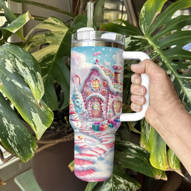 Gingerbread House Christmas Custom Stanley Quencher 40Oz Stainless Steel Tumbler With Handle - Image 3