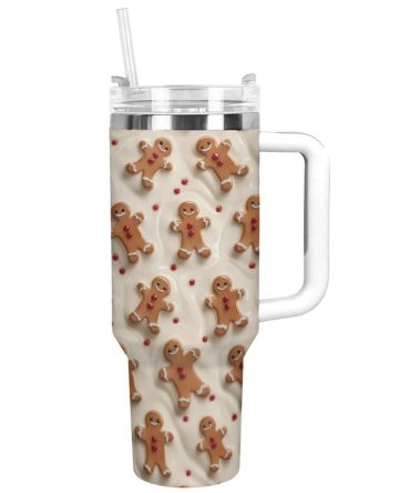 Gingerbread Joy Christmas Custom Stanley Quencher 40Oz Stainless Steel Tumbler With Handle