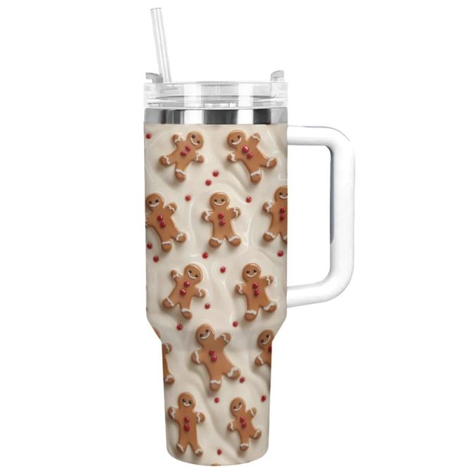 Gingerbread Joy Christmas Custom Stanley Quencher 40Oz Stainless Steel Tumbler With Handle