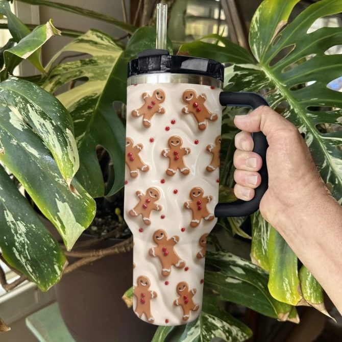 Gingerbread Joy Christmas Custom Stanley Quencher 40Oz Stainless Steel Tumbler With Handle - Image 3