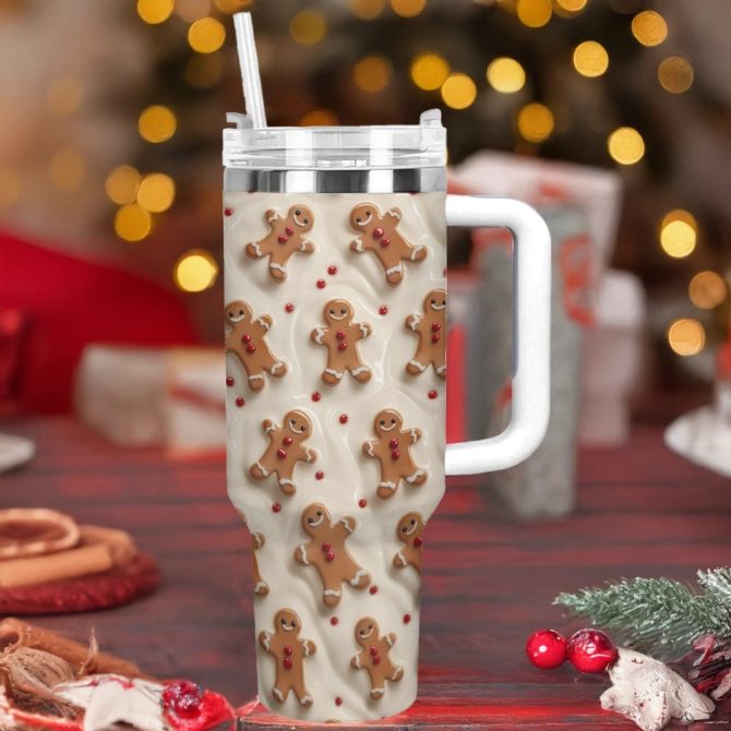 Gingerbread Joy Christmas Custom Stanley Quencher 40Oz Stainless Steel Tumbler With Handle - Image 2
