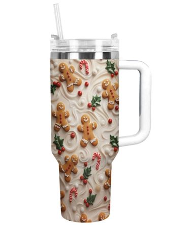 Gingerbread Man Christmas Custom Stanley Quencher 40Oz Stainless Steel Tumbler With Handle