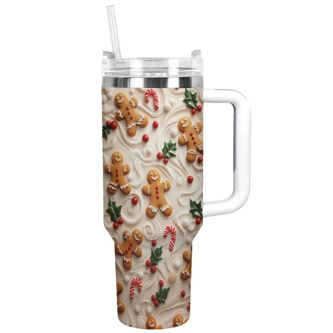 Gingerbread Man Christmas Custom Stanley Quencher 40Oz Stainless Steel Tumbler With Handle
