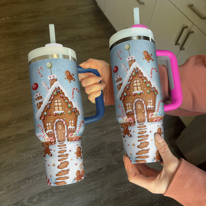 Gingerbread Wonderland Christmas Custom Stanley Quencher 40Oz Stainless Steel Tumbler With Handle - Image 3