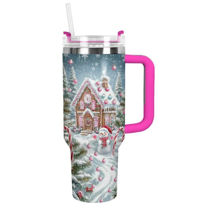 Gingerbread Wonderland Christmas Custom Stanley Quencher 40Oz Stainless Steel Tumbler With Handle