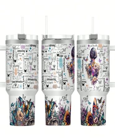Girl Flower Custom Stanley Quencher 40Oz Stainless Steel Tumbler With Handle