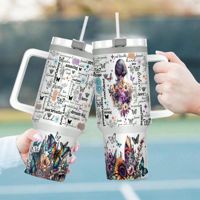 Girl Flower Custom Stanley Quencher 40Oz Stainless Steel Tumbler With Handle - Image 2