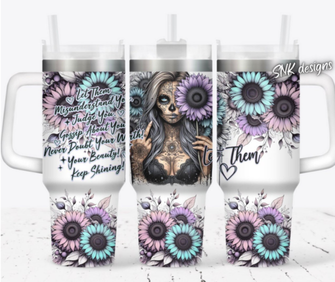 Girl Tattoo Flower Custom Stanley Quencher 40Oz Stainless Steel Tumbler With Handle