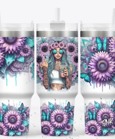 Girl Tattoo Flower Custom Stanley Quencher 40Oz Stainless Steel Tumbler With Handle