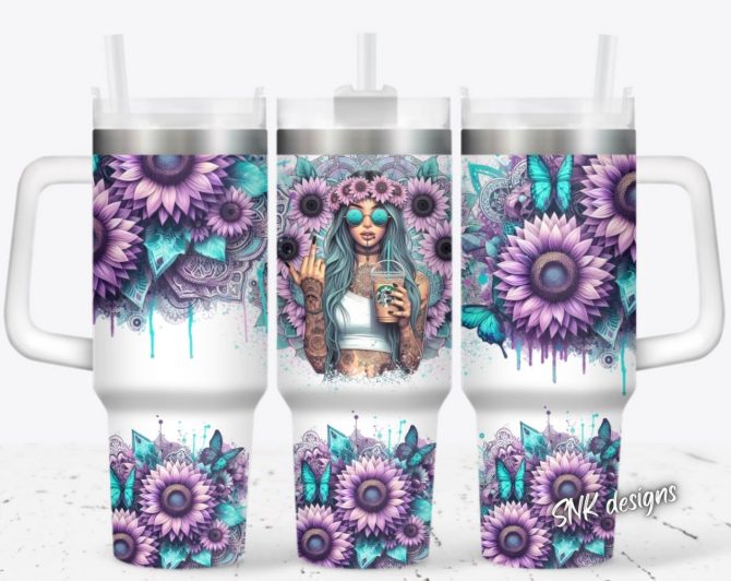 Girl Tattoo Flower Custom Stanley Quencher 40Oz Stainless Steel Tumbler With Handle