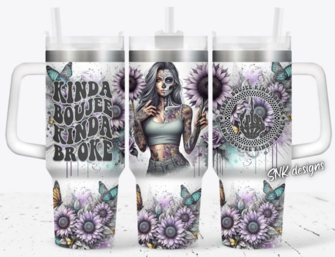 Girl Tattoo Flower Custom Stanley Quencher 40Oz Stainless Steel Tumbler With Handle