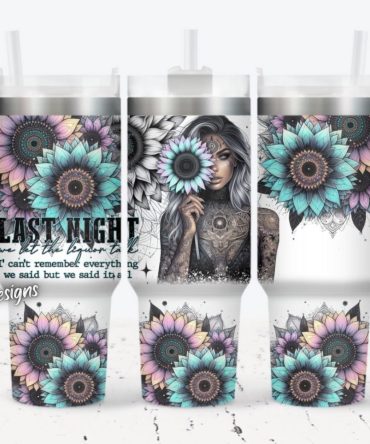 Girl Tattoo Flower Custom Stanley Quencher 40Oz Stainless Steel Tumbler With Handle