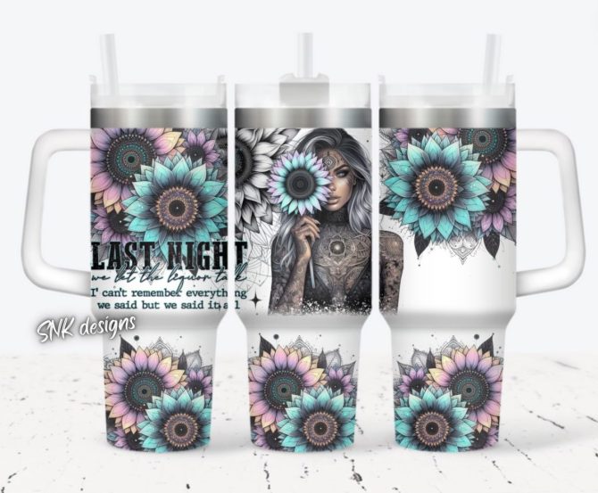Girl Tattoo Flower Custom Stanley Quencher 40Oz Stainless Steel Tumbler With Handle