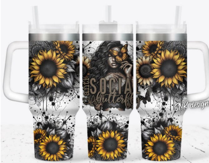 Girl Tattoo Sunflower Custom Stanley Quencher 40Oz Stainless Steel Tumbler With Handle