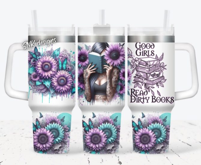 Girl Tattoo With Book And Flower Custom Stanley Quencher 40Oz Stainless Steel Tumbler With Handle