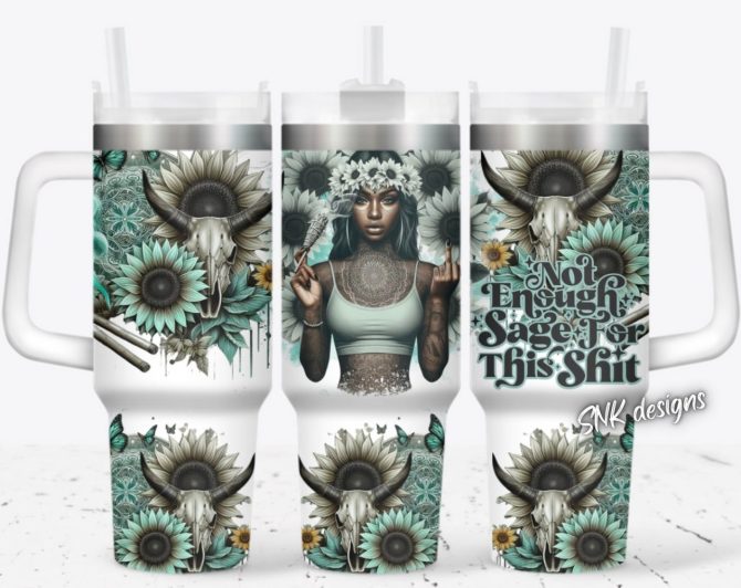 Girl Tattoo With Cow And Flower Custom Stanley Quencher 40Oz Stainless Steel Tumbler With Handle