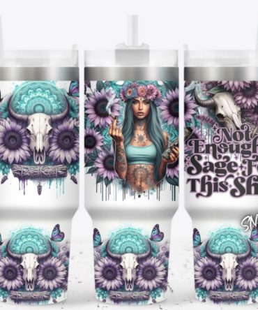 Girl Tattoo With Cow And Flower Custom Stanley Quencher 40Oz Stainless Steel Tumbler With Handle