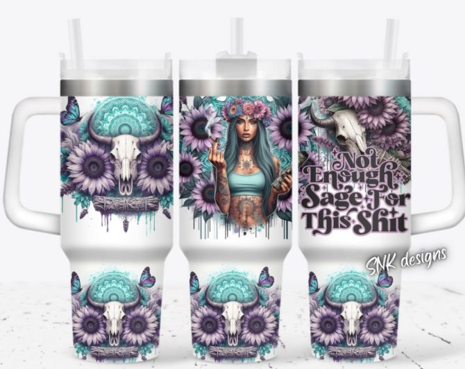 Girl Tattoo With Cow And Flower Custom Stanley Quencher 40Oz Stainless Steel Tumbler With Handle