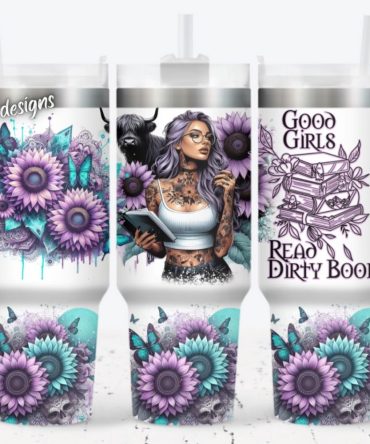Girl Tattoo With Cow And Flower Custom Stanley Quencher 40Oz Stainless Steel Tumbler With Handle