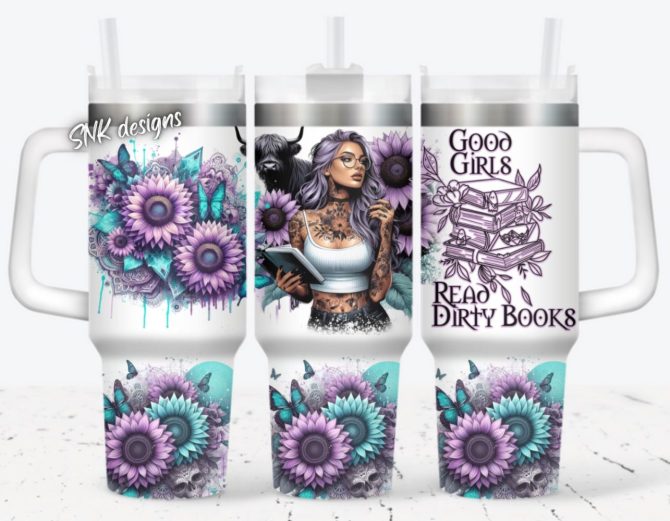 Girl Tattoo With Cow And Flower Custom Stanley Quencher 40Oz Stainless Steel Tumbler With Handle
