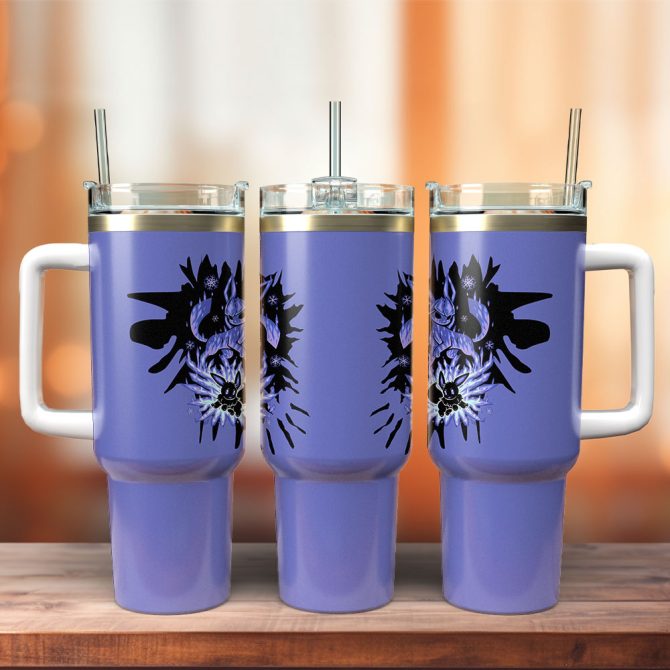 Glaceon And Eevee Pokemon Anime Custom Stanley Quencher 40Oz Stainless Steel Tumbler With Handle