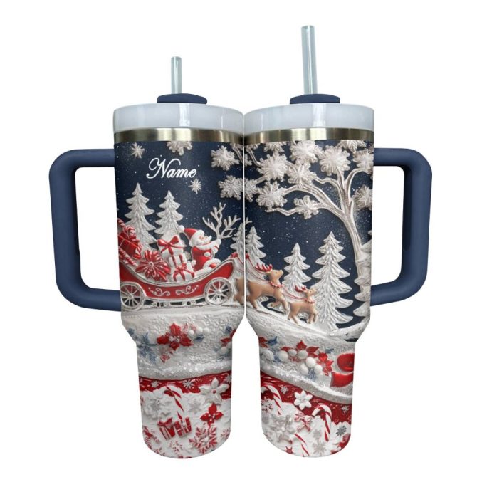 Glossy Tumbler Delightful Santa Christmas Custom Stanley Quencher 40Oz Stainless Steel Tumbler With Handle - Image 2