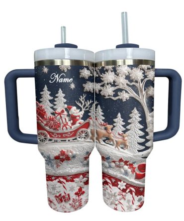 Glossy Tumbler Delightful Santa Christmas Custom Stanley Quencher 40Oz Stainless Steel Tumbler With Handle