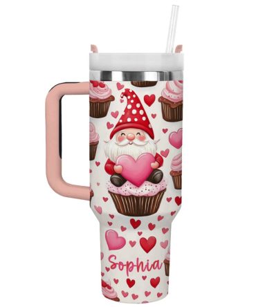Gnome Love Valentine Custom Stanley Quencher 40Oz Stainless Steel Tumbler With Handle