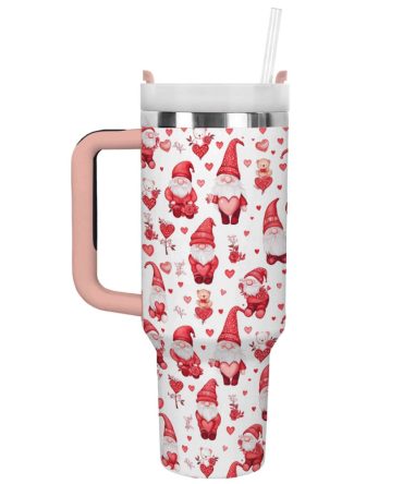 Gnome Love Valentine Custom Stanley Quencher 40Oz Stainless Steel Tumbler With Handle
