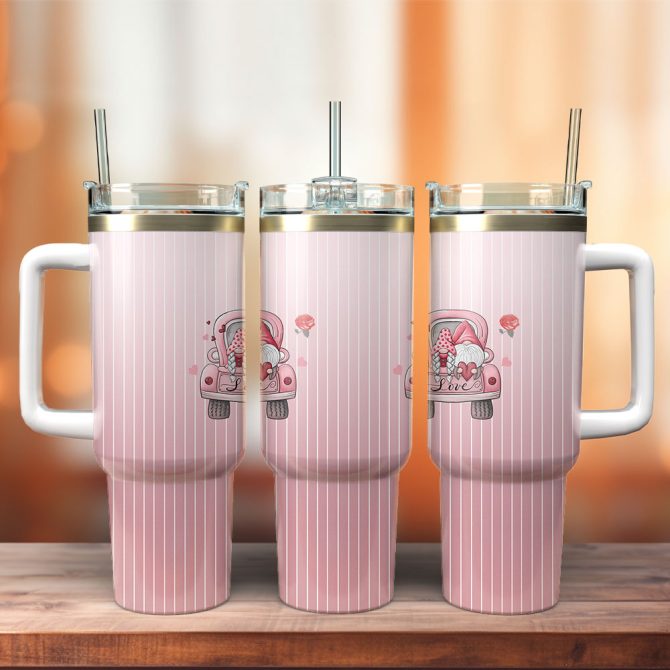 Gnome Love Valentine Custom Stanley Quencher 40Oz Stainless Steel Tumbler With Handle