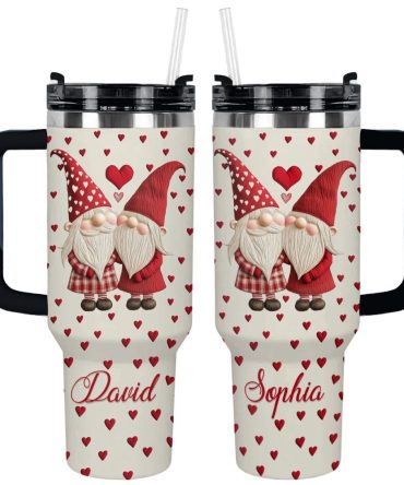 Gnome Love Valentine Custom Stanley Quencher 40Oz Stainless Steel Tumbler With Handle