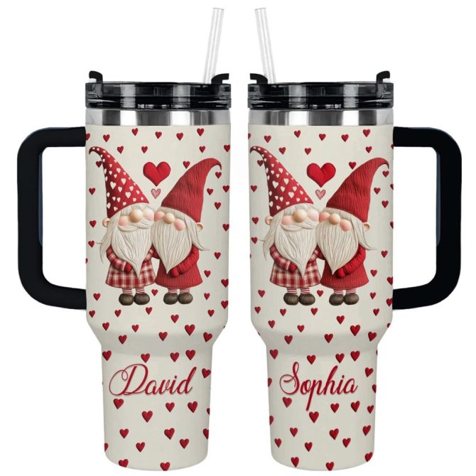 Gnome Love Valentine Custom Stanley Quencher 40Oz Stainless Steel Tumbler With Handle