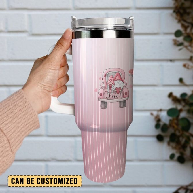 Gnome Love Valentine Custom Stanley Quencher 40Oz Stainless Steel Tumbler With Handle - Image 3