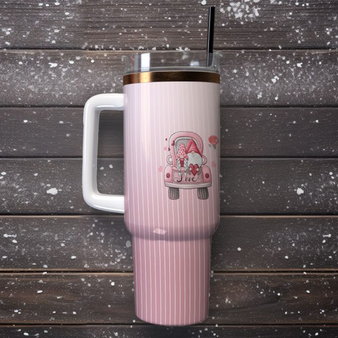 Gnome Love Valentine Custom Stanley Quencher 40Oz Stainless Steel Tumbler With Handle - Image 2