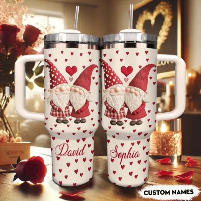 Gnome Love Valentine Custom Stanley Quencher 40Oz Stainless Steel Tumbler With Handle - Image 4