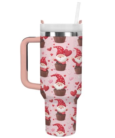 Gnome Love Valentine Custom Stanley Quencher 40Oz Stainless Steel Tumbler With Handle