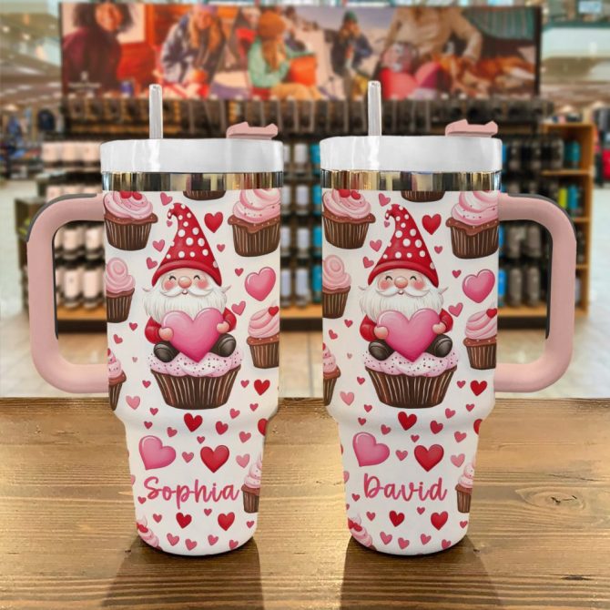 Gnome Love Valentine Custom Stanley Quencher 40Oz Stainless Steel Tumbler With Handle - Image 2