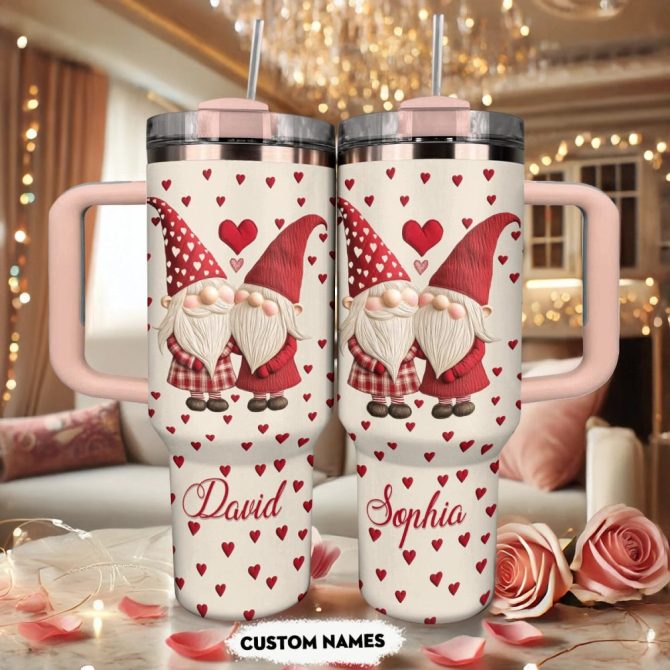 Gnome Love Valentine Custom Stanley Quencher 40Oz Stainless Steel Tumbler With Handle - Image 3