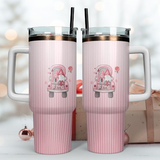 Gnome Love Valentine Custom Stanley Quencher 40Oz Stainless Steel Tumbler With Handle - Image 4