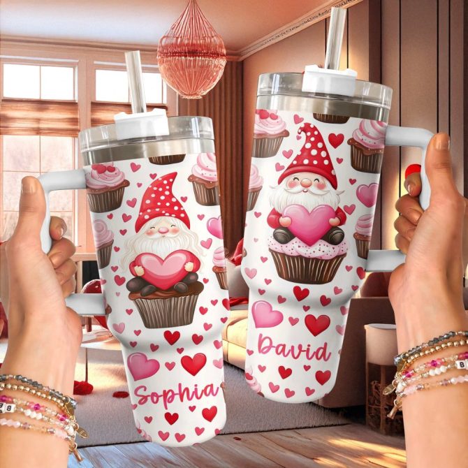 Gnome Love Valentine Custom Stanley Quencher 40Oz Stainless Steel Tumbler With Handle - Image 2