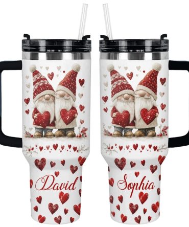 Gnome Love Valentine Custom Stanley Quencher 40Oz Stainless Steel Tumbler With Handle