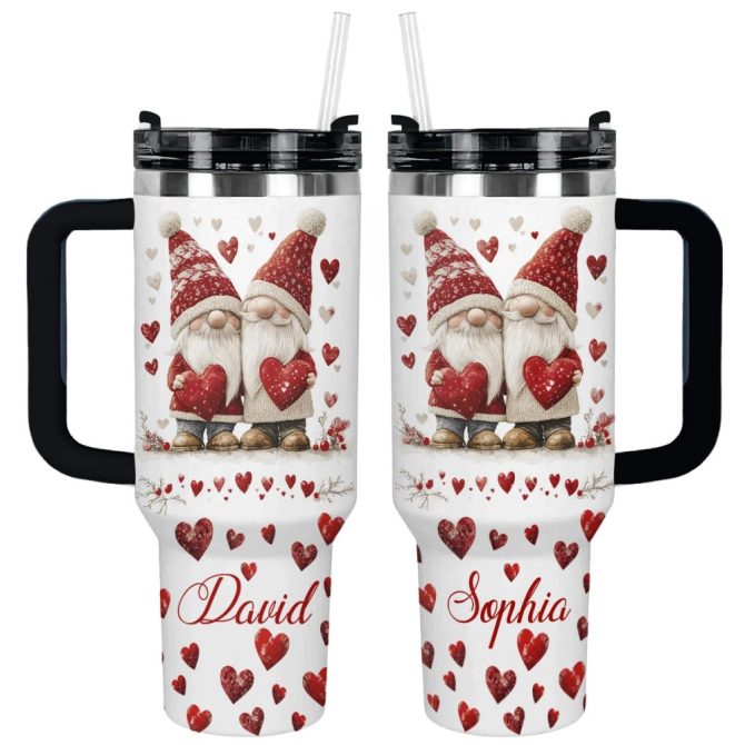 Gnome Love Valentine Custom Stanley Quencher 40Oz Stainless Steel Tumbler With Handle