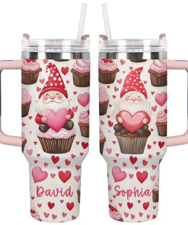 Gnome Love Valentine Custom Stanley Quencher 40Oz Stainless Steel Tumbler With Handle