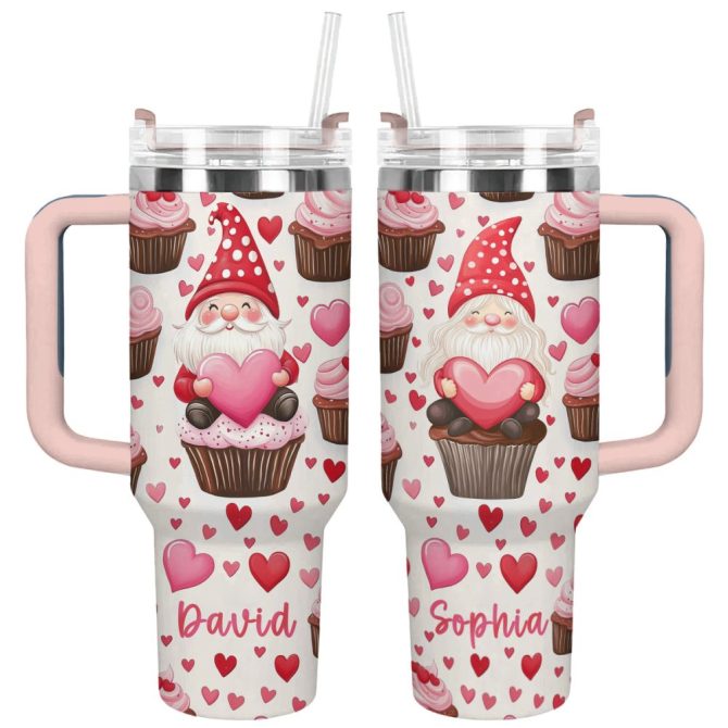 Gnome Love Valentine Custom Stanley Quencher 40Oz Stainless Steel Tumbler With Handle