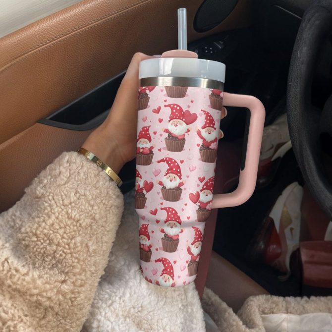 Gnome Love Valentine Custom Stanley Quencher 40Oz Stainless Steel Tumbler With Handle - Image 3