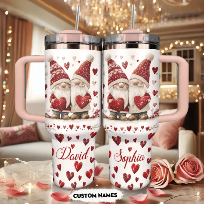 Gnome Love Valentine Custom Stanley Quencher 40Oz Stainless Steel Tumbler With Handle - Image 4