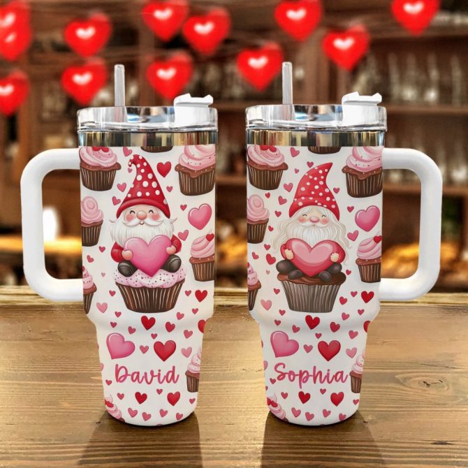 Gnome Love Valentine Custom Stanley Quencher 40Oz Stainless Steel Tumbler With Handle - Image 3