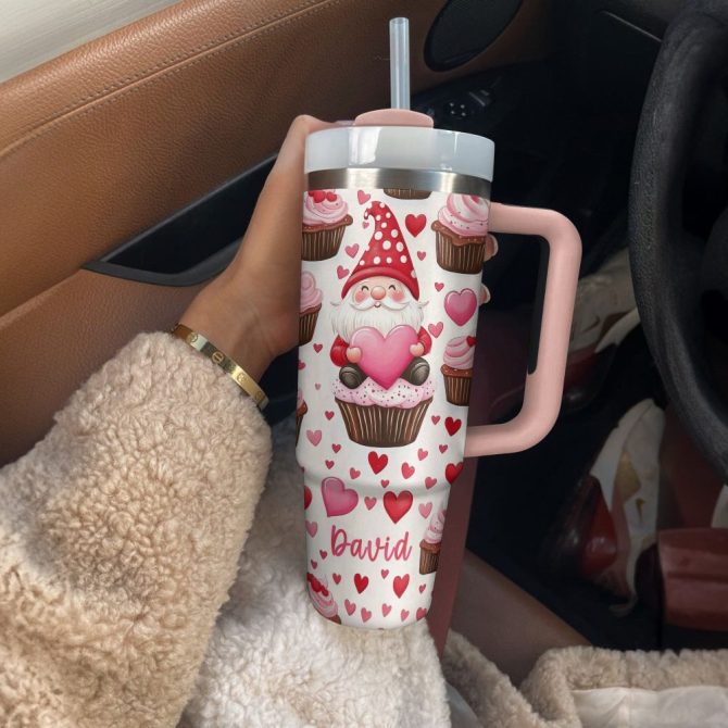 Gnome Love Valentine Custom Stanley Quencher 40Oz Stainless Steel Tumbler With Handle - Image 3