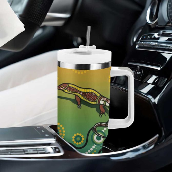 Goanna Aboriginal-Style Dot Artwork Custom Stanley Quencher 40Oz Stainless Steel Tumbler With Handle - Image 8
